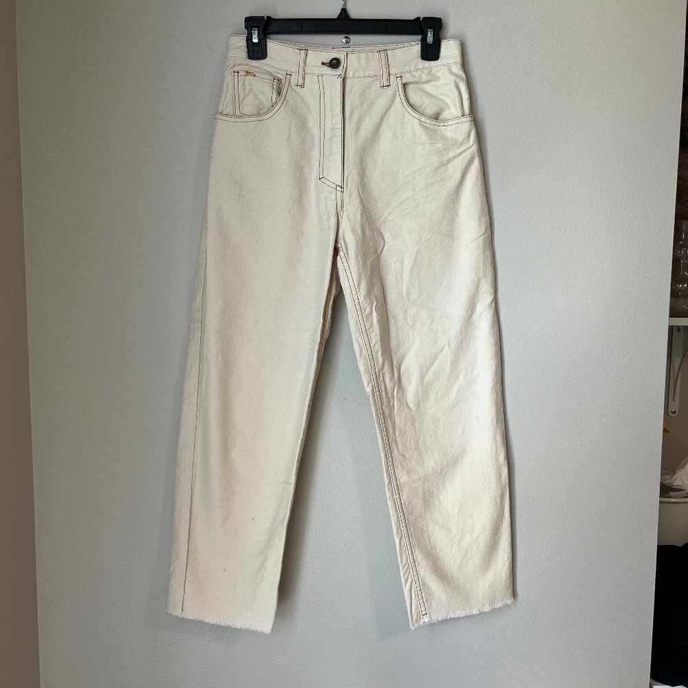 High-Rise Cropped Nanushka White Jeans